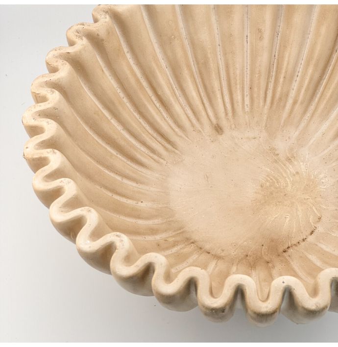 Aardewerk tray ribbel beige L