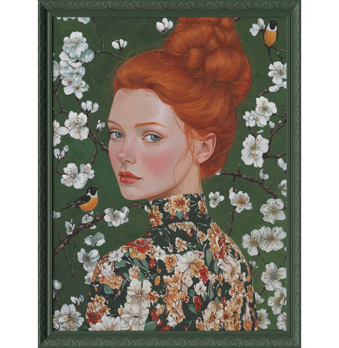 Schilderij met lijst floral lady 70x90cm