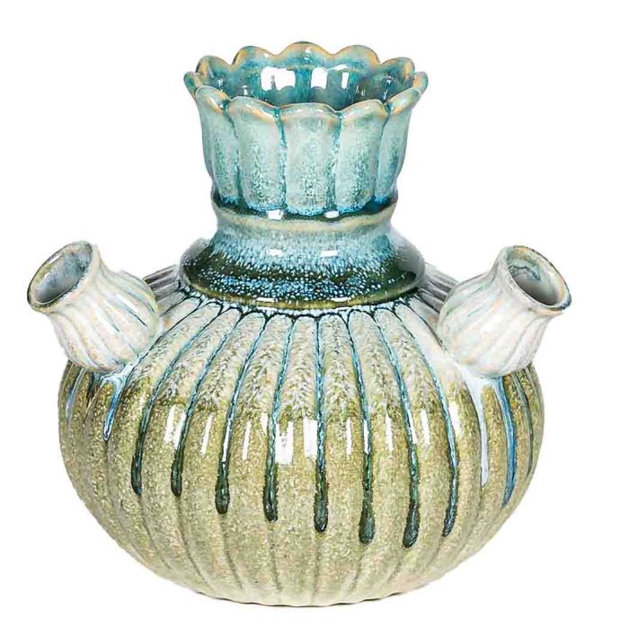Aardewerk tulpenvaas blauw