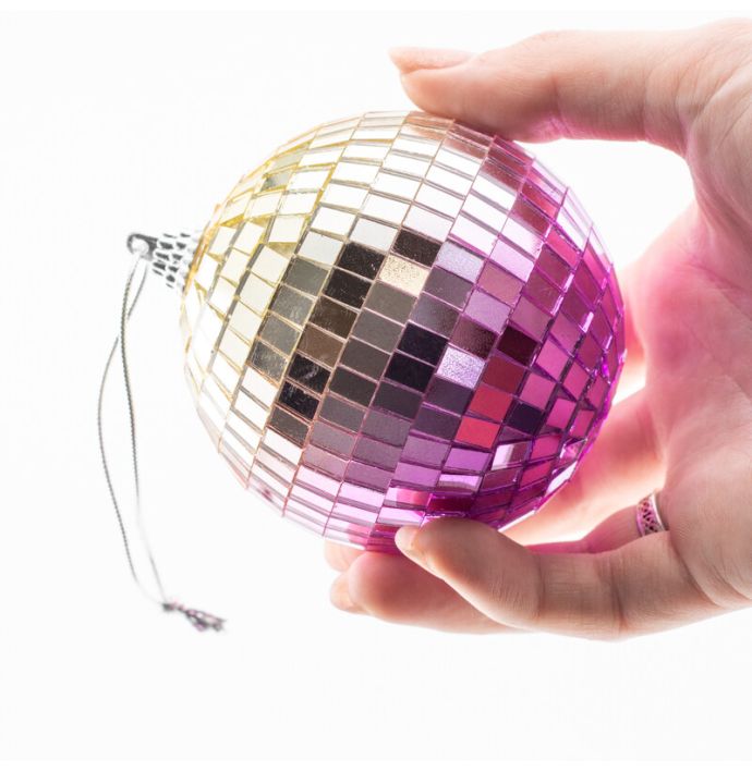 Set van 6 discoballen - Roze/geel - 8cm