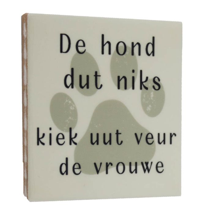 Tegeltje De hond dut niks