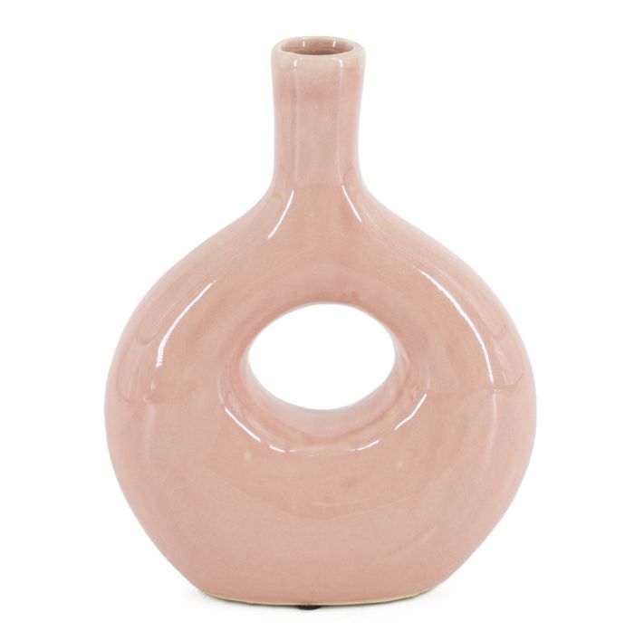 Aardewerk donut vaas pink
