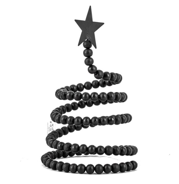 Houten kerstboom zwarte kralen