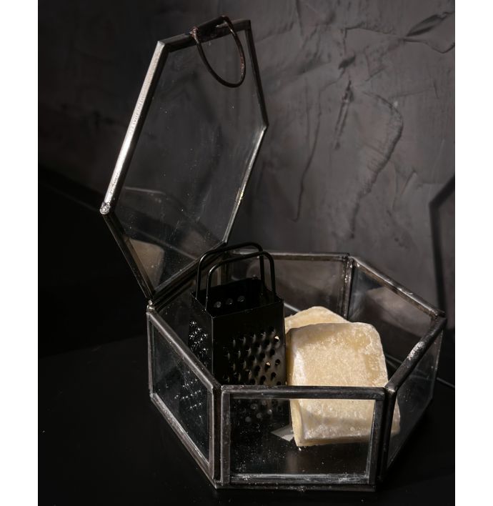 Glazen doosje hexagon met deksel