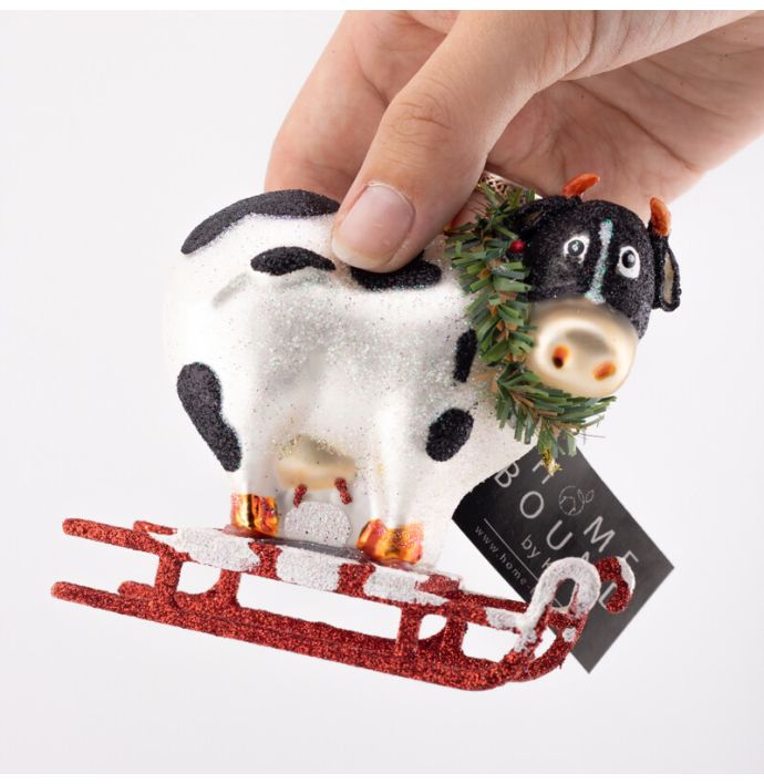 Kerstbal Koe slee