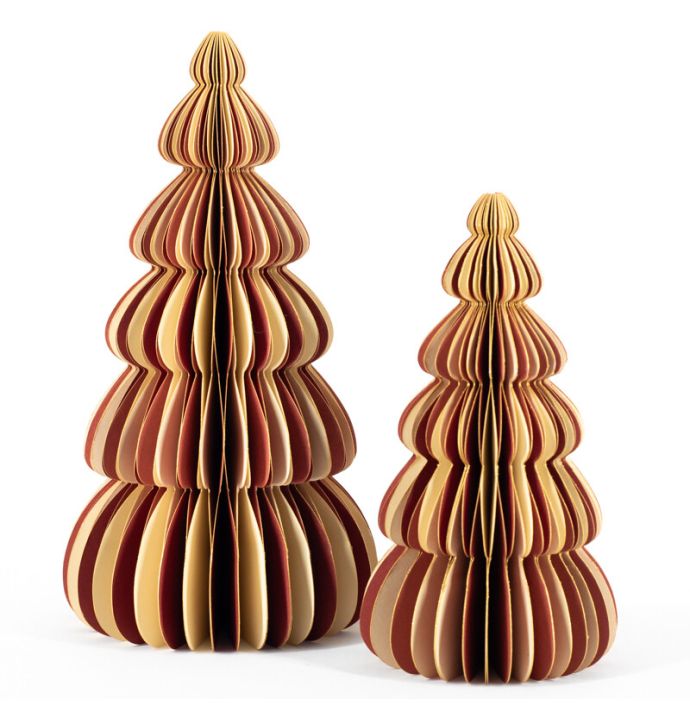 Papieren kerstboom wit met rood 16cm