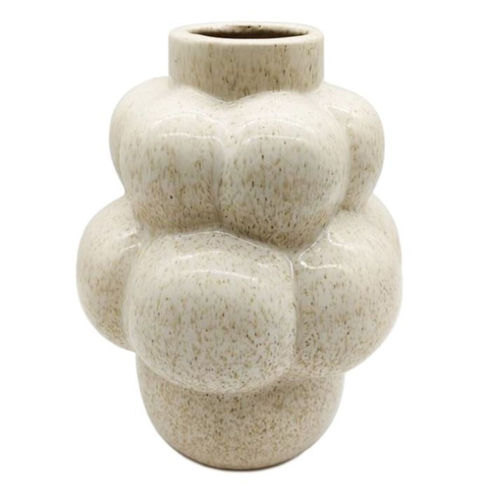 Aardewerk vaas bubbels beige wb
