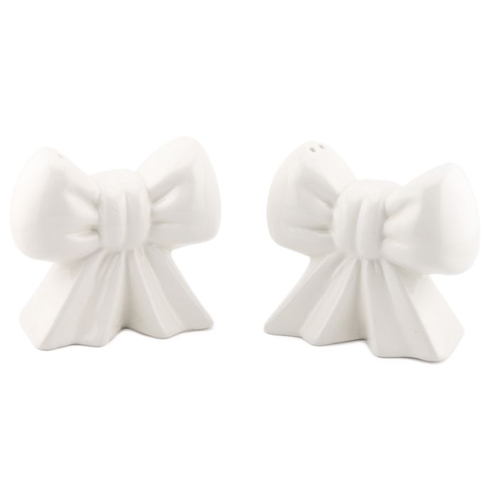 Aardewerk peper en zoutstel bows beige