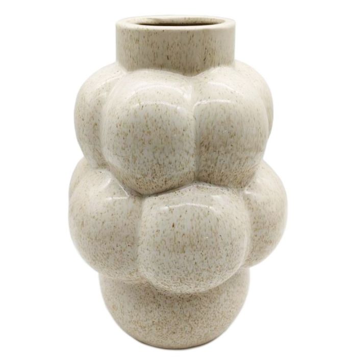 Aardewerk vaas bubbels beige wb