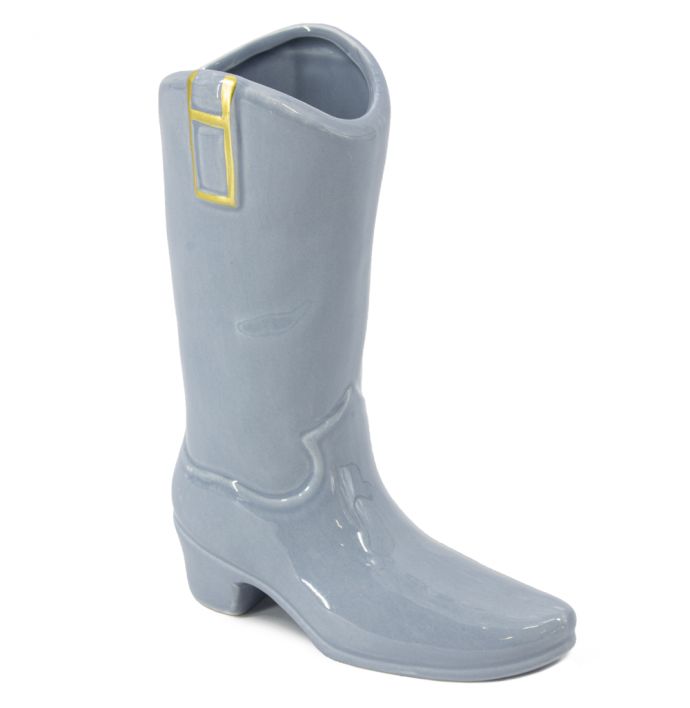 Aardewerk vaas cowboy laars blauw