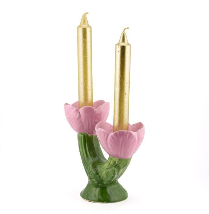 Aardewerk kaarsenstandaard flowers