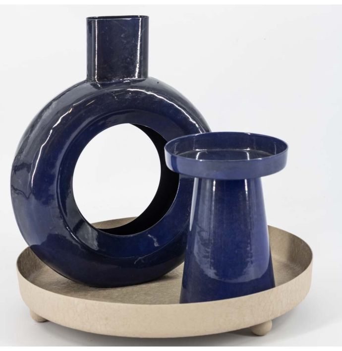Metalen kaarsenstandaard kobalt blauw