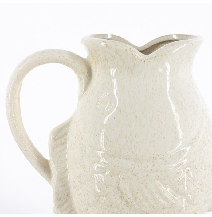 Aardewerk jug vis L beige