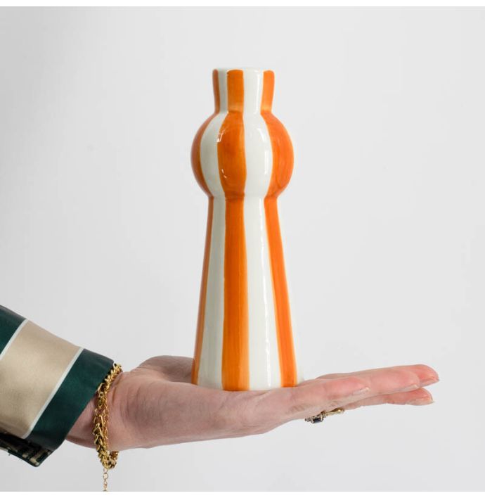 Kandelaar keramiek stripes oranje