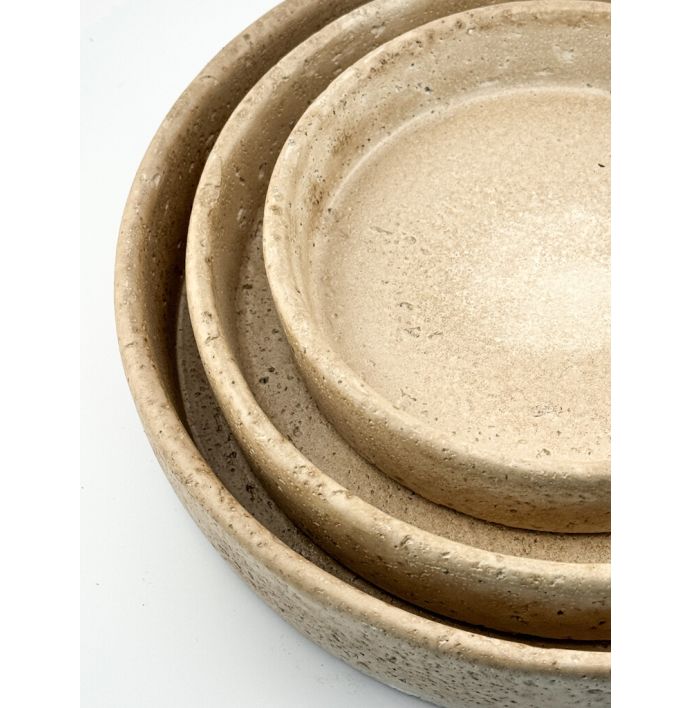 Aardewerk dienblad rond beige L wb