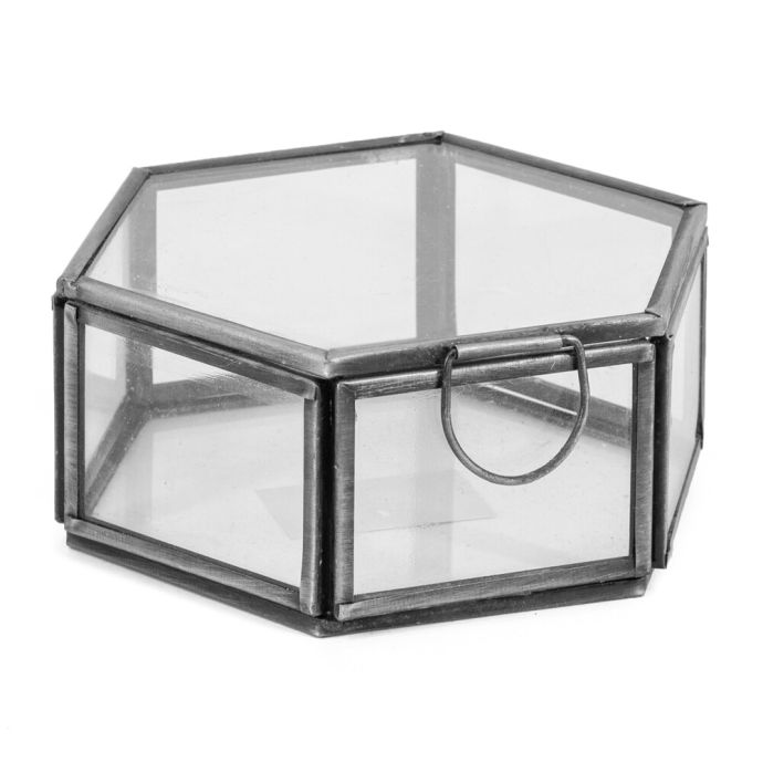 Glazen doosje hexagon met deksel