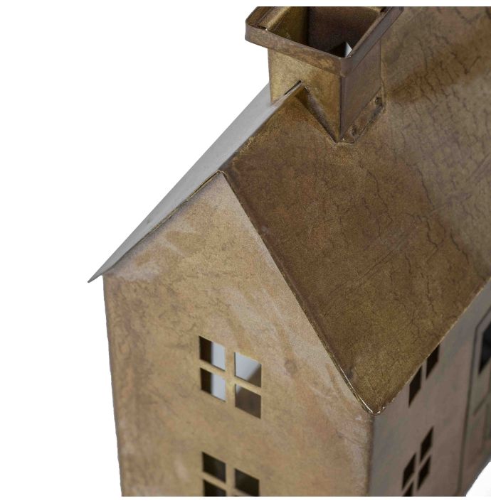 Metalen windlicht huis peach