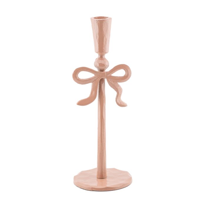 Kaarsenstandaard strikje 25cm roze