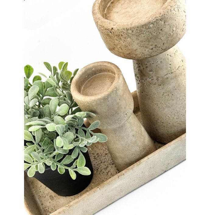 Aardewerk dienblad rechthoek beige wb
