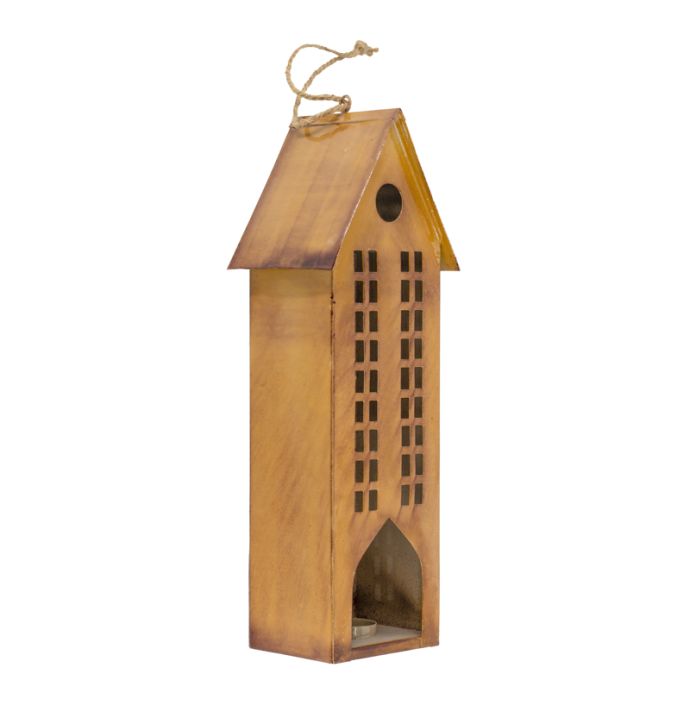 Metalen huis waxinehouder mustard