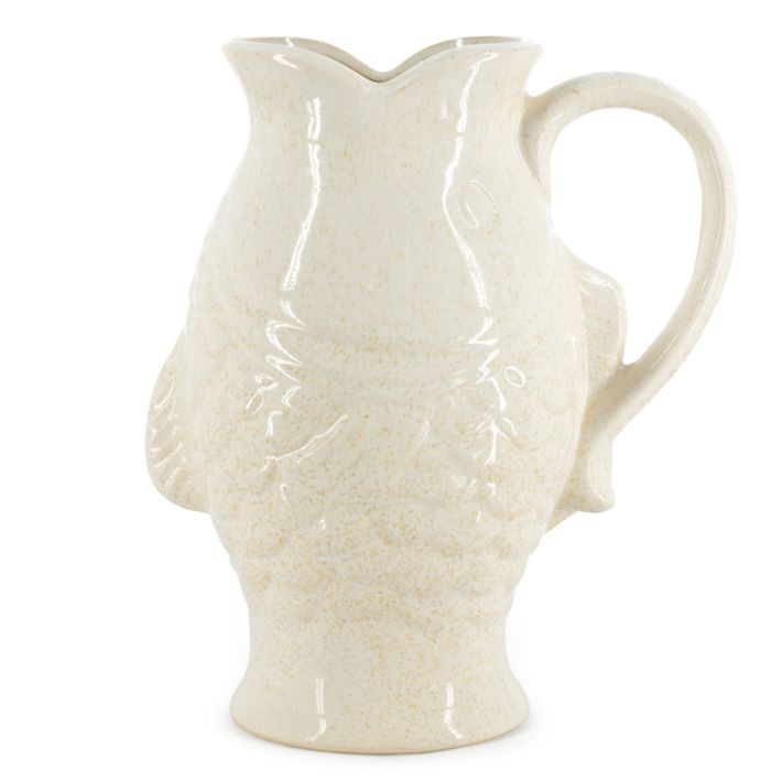 Aardewerk jug vis L beige