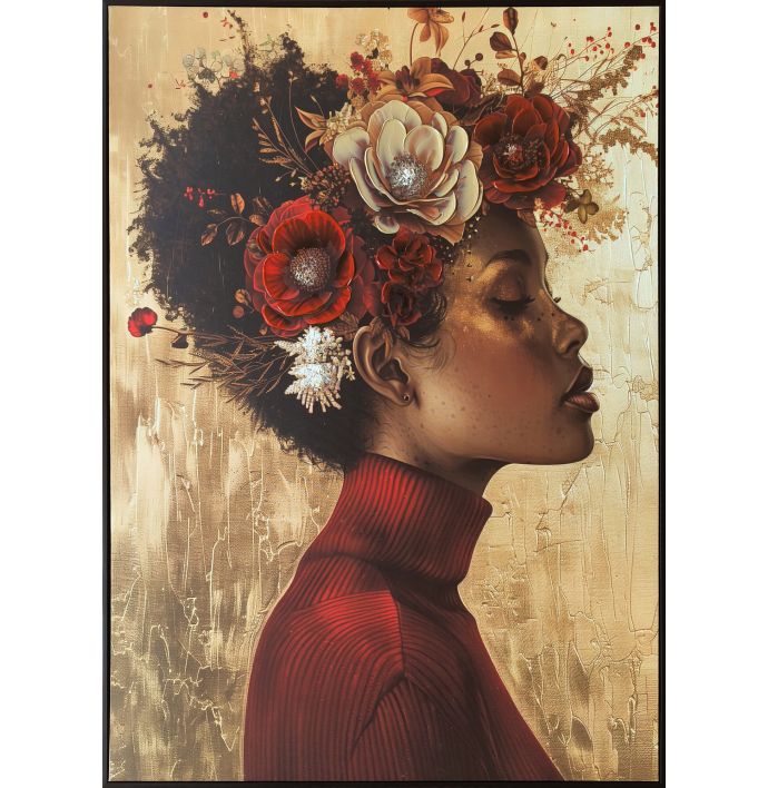 Schilderij vrouw bloemenkrans 60x80cm
