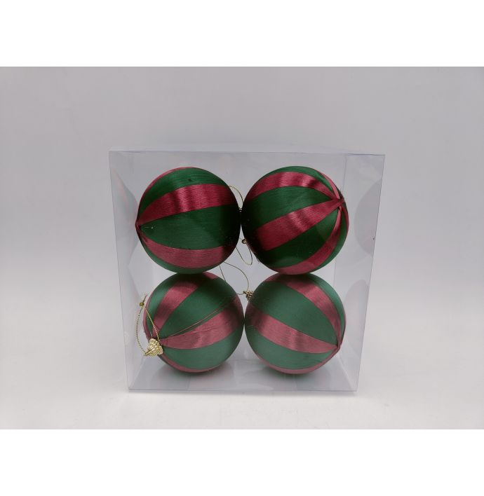 Kerstbal Set van 4 gestreept - Groen/rood