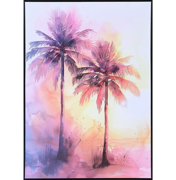 Schilderij palm pink 60x80cm