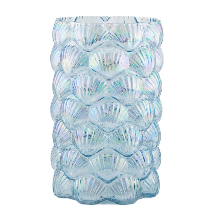 Glazen vaas schelpen holo blauw