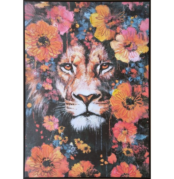 Schilderij leeuw bloemen 60x80cm