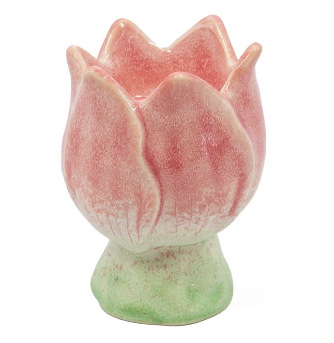 Aardewerk kaarsenstandaard tulp roze