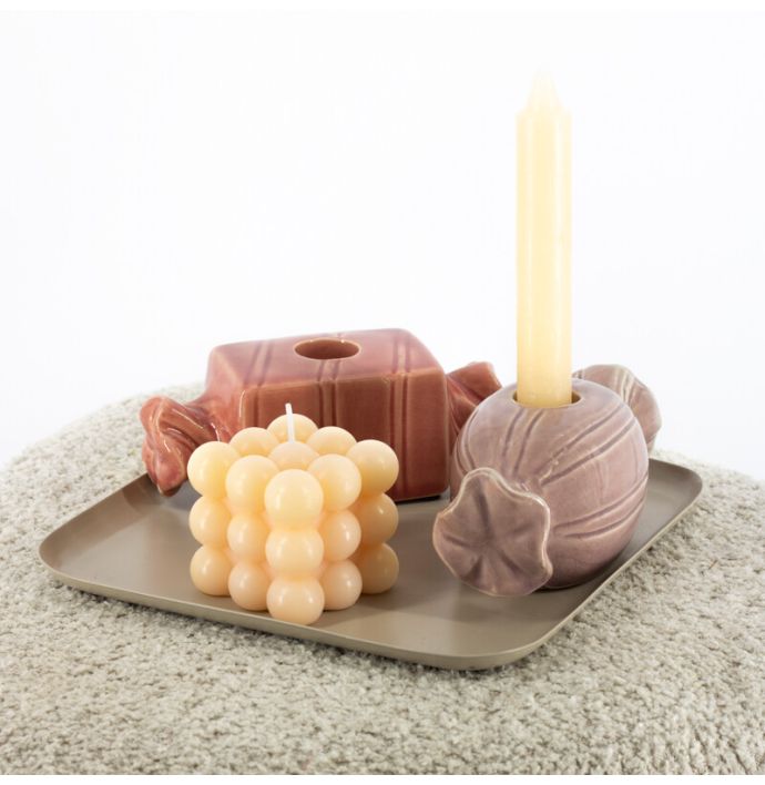 Aardewerk kaarsenstandaard Snoepje roze