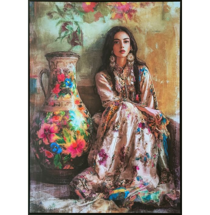 Schilderij vrouw hippie 60x80cm