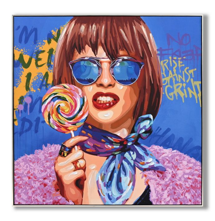 Schilderij vrouw lollypop 100x100cm