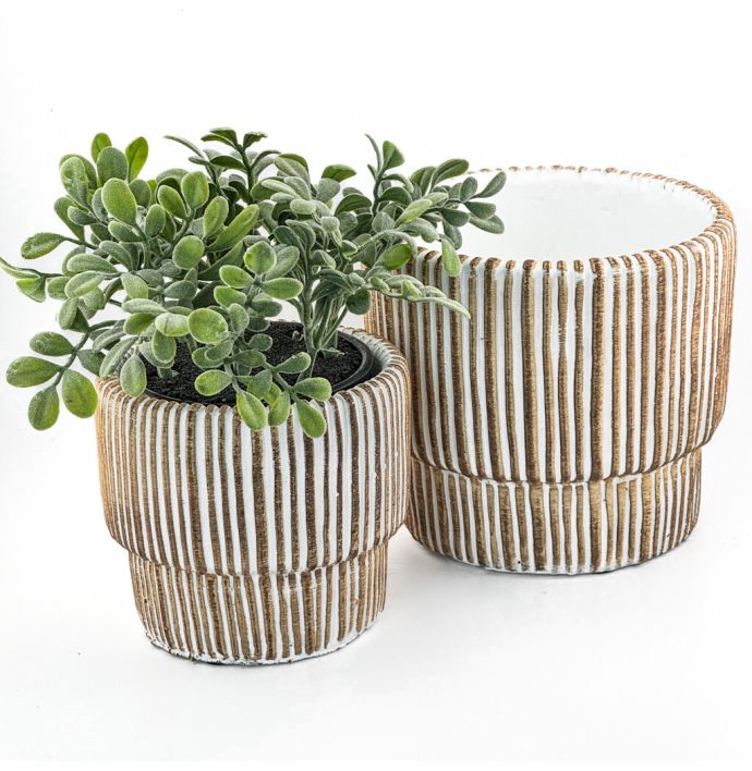 Aardewerk bloempot sandstone striped S