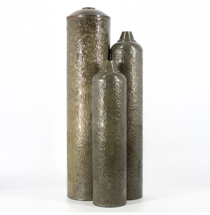 Metalen vaas striped olive stone