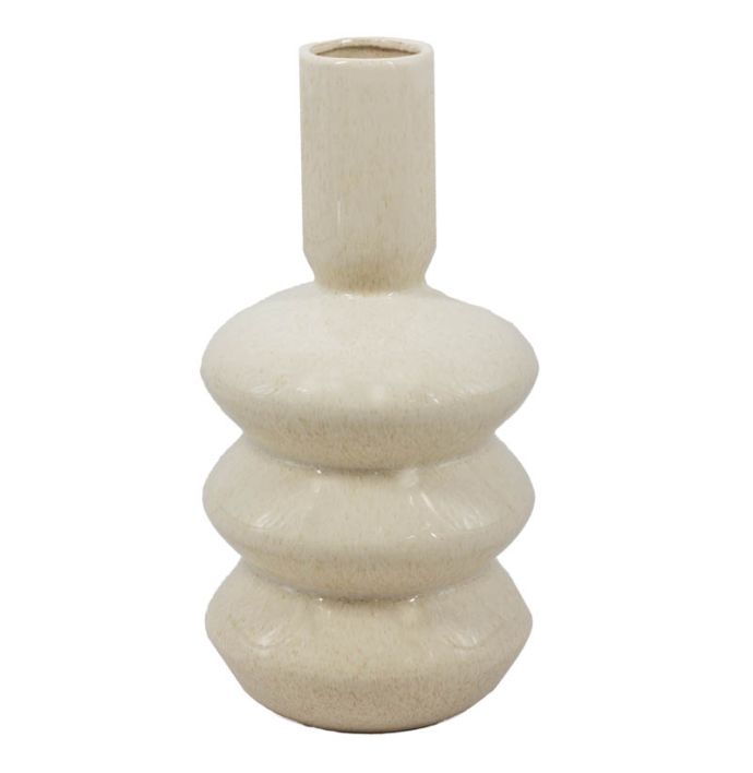 Aardewerk vaas disk beige