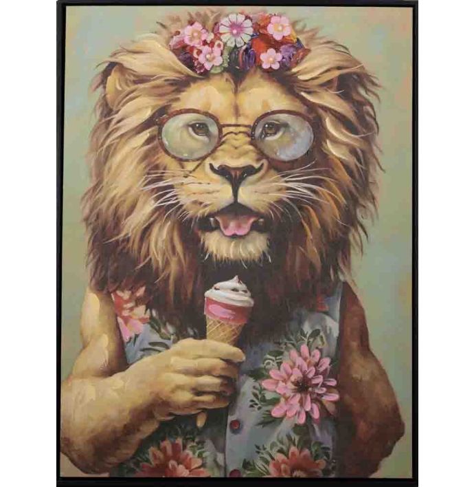 Schilderij leeuw met ijsje 60x80cm