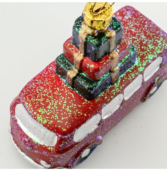Kerstbal Hanger Bus met cadeaus