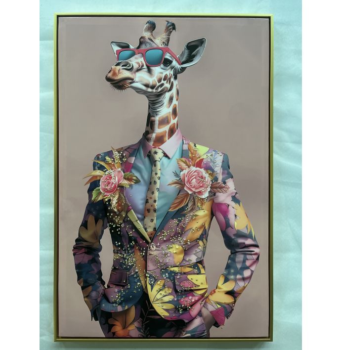 Schilderij floral giraffe 60x90cm