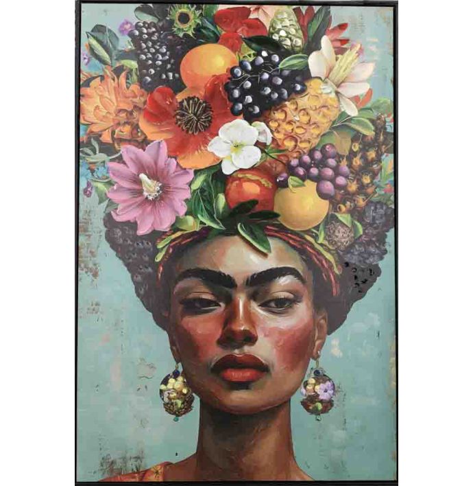 Schilderij vrouw fruit krans 80x120cm