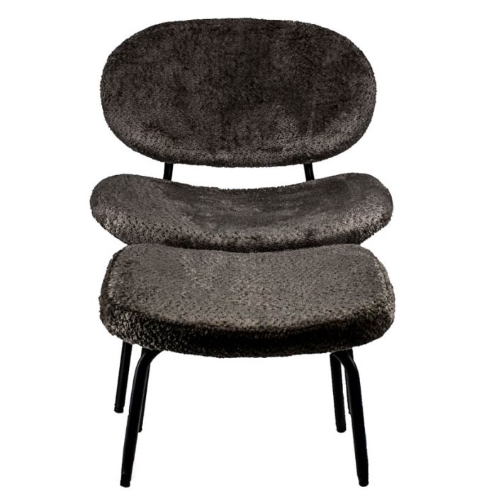 Fauteuil Pip met hocker in stof zwart