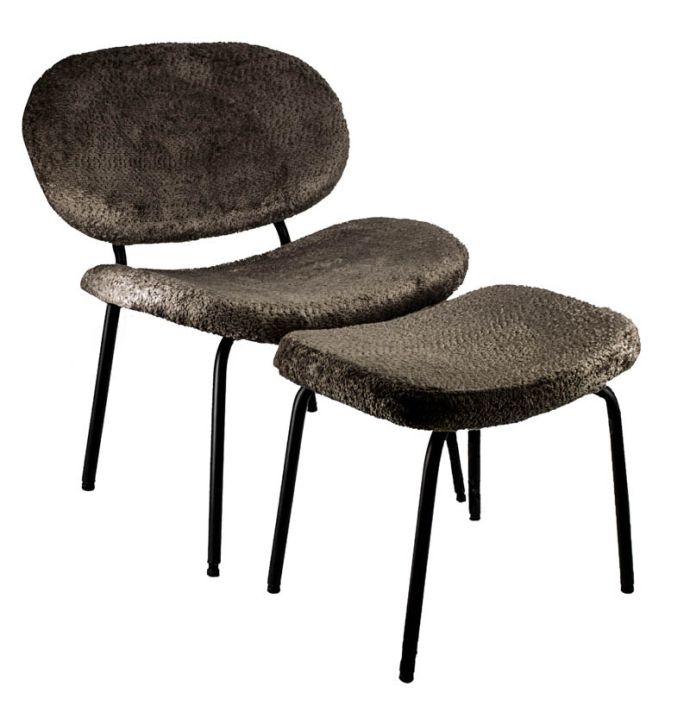 Fauteuil Pip met hocker in stof zwart