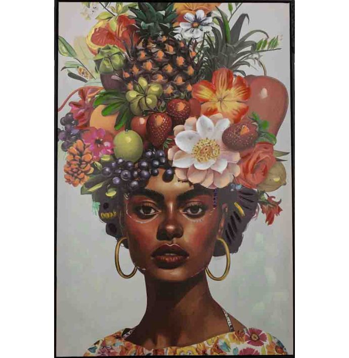 Schilderij vrouw fruit krans 80x120cm