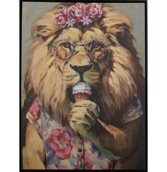 Schilderij leeuw met ijsje 60x80cm