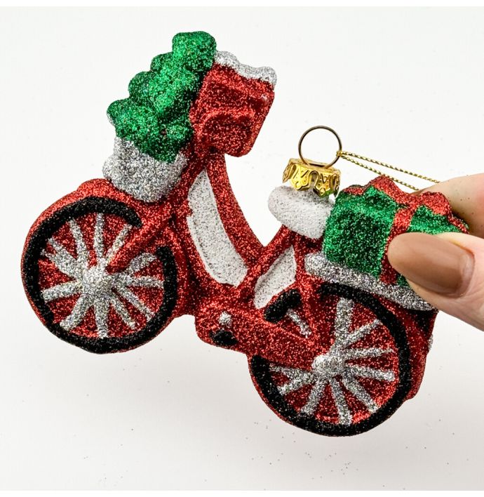 Kerstbal Hanger Fiets met cadeau's