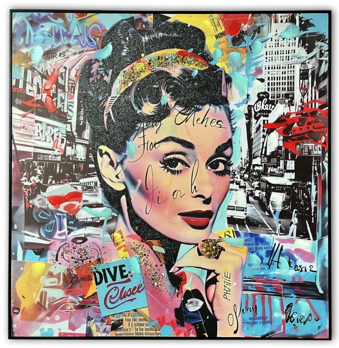 Schilderij popart audrey hepburn 90x90cm
