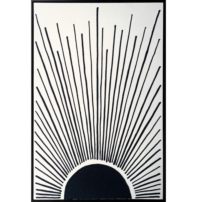 Schilderij zon lijntekening zwart/wit 80x120cm
