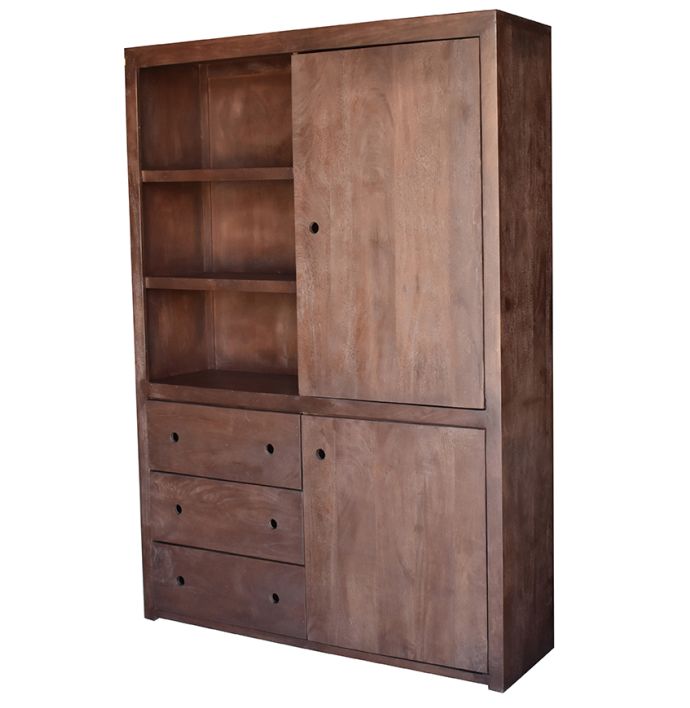 Boekenkast Ubud 140cm 2-deurs, 3 laden walnut