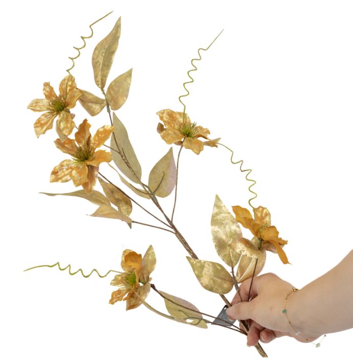 Kunsttak clematis glitter 76cm goud